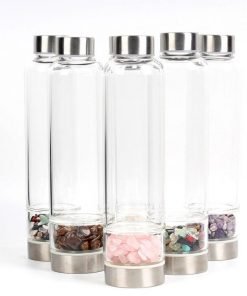 Creative Natural Quartz Crystal Glass Water Bottle Gravel Stone Cup Point Wand Healing Infused Elixir Cup