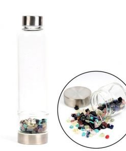 Creative Natural Quartz Crystal Glass Water Bottle Gravel Stone Cup Point Wand Healing Infused Elixir Cup