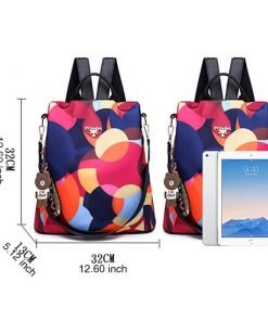 Colorful Print Nylon Oxford Anti Theft Travel Backpack Purse Handbag - 2 patterns