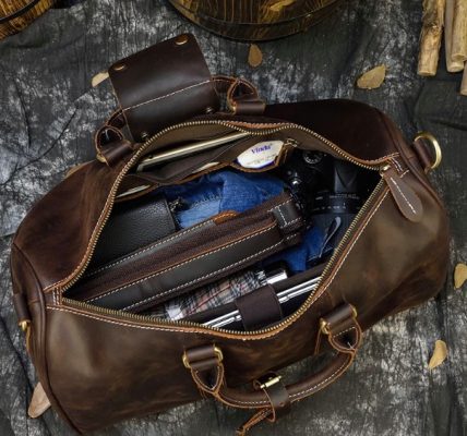Leather Weekender Travel Bag with Shoe Compartment