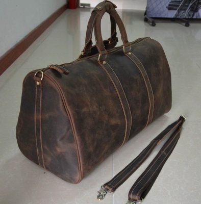 Leather Weekender Travel Bag with Shoe Compartment