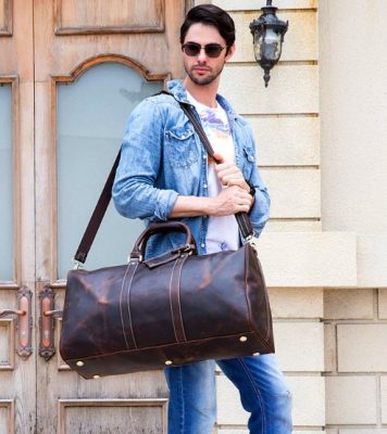 Leather Weekender Travel Bag with Shoe Compartment
