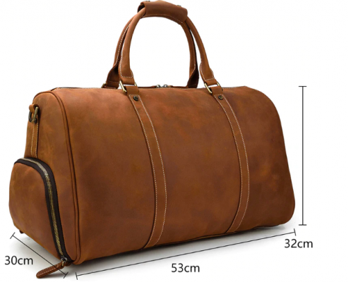 Leather Weekender Travel Bag with Shoe Compartment